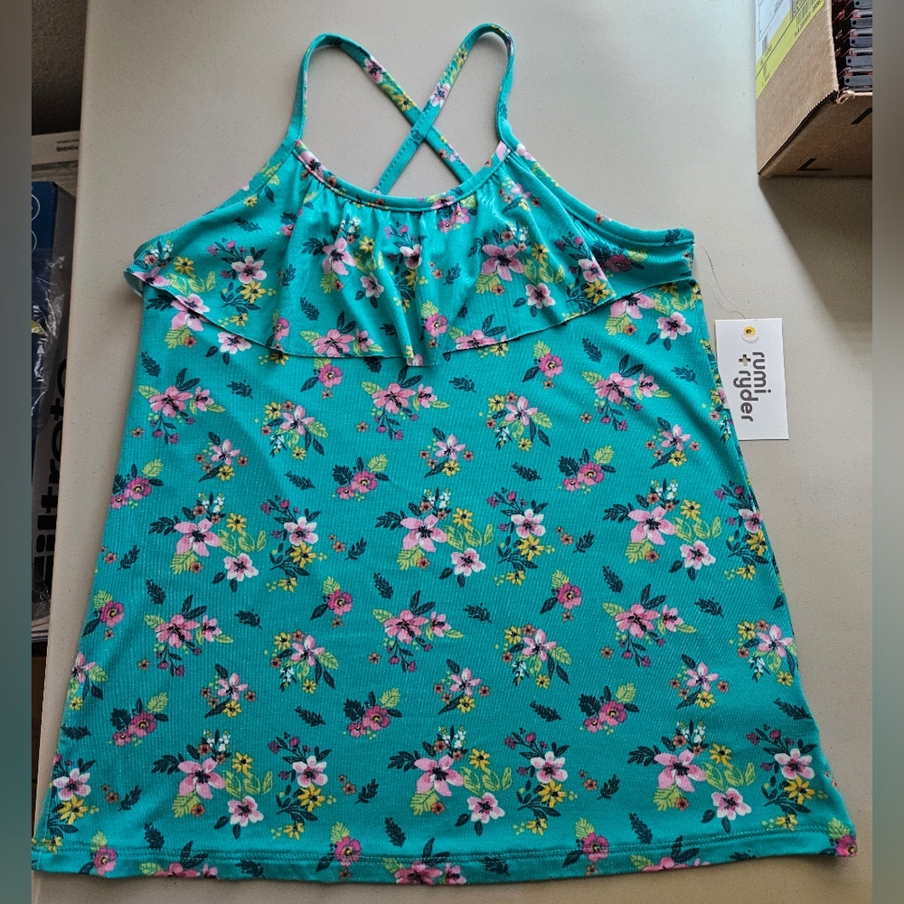 🎈$5 Rumi+Ryder Girls Blue Floral Tank Top